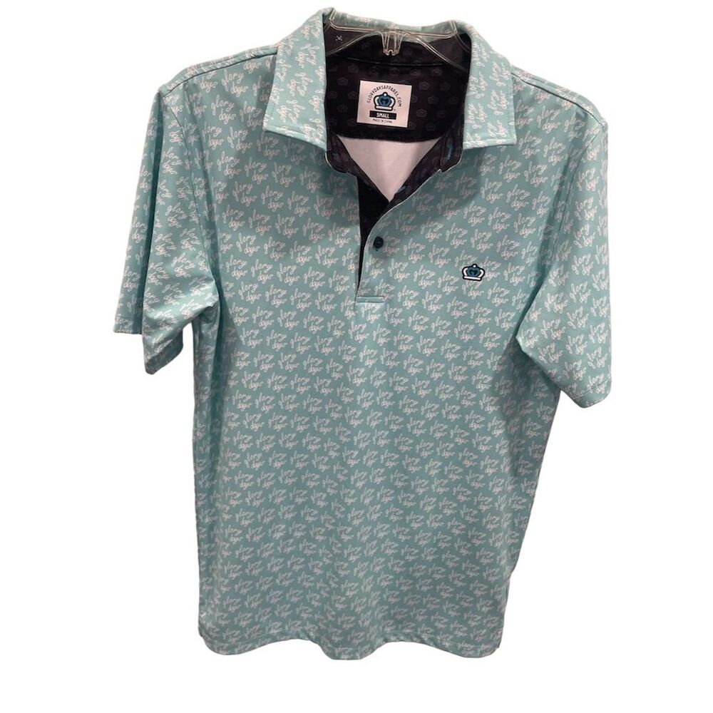 Glory Days Apparel Men's Performance Polo Small Green‎ All-Over Print Crown